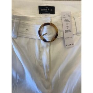 White‎ House Black Market Linen Wide Leg Crop Pants White Belted 8P 570286130